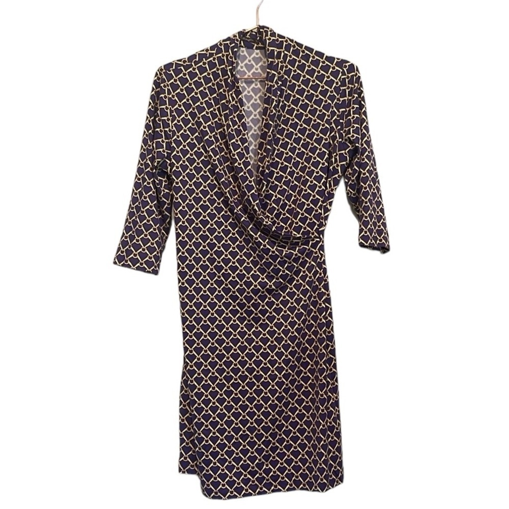 J. McLaughlin purple and gold equestrian dress.  Size large.